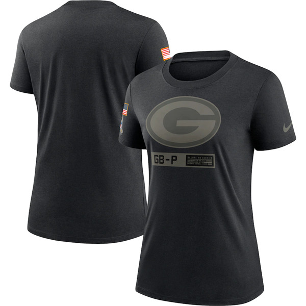 Women's Green Bay Packers Black Salute To Service Performance T-Shirt 2020(Run Small)